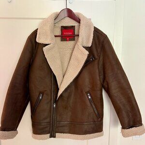 GUESS Men's Asymmetrical Faux Leather Aviator Jacket